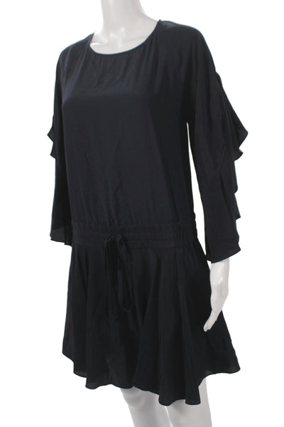 ALC Womens Black Silk Blouson Short Dress 3/4 Sleeve Bohemian Size 6