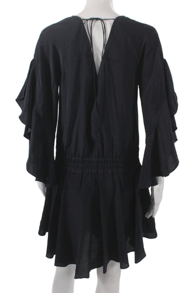 ALC Womens Black Silk Blouson Short Dress 3/4 Sleeve Bohemian Size 6