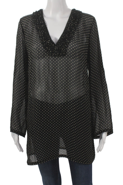 Tory Burch Womens Silk Polka Dot V-Neck Tunic Blouse Long Sleeve Black Size S