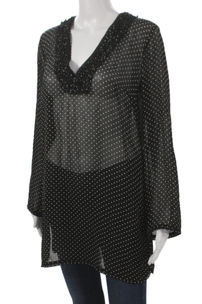 Tory Burch Womens Silk Polka Dot V-Neck Tunic Blouse Long Sleeve Black Size S