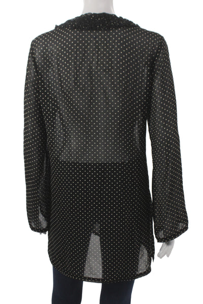 Tory Burch Womens Silk Polka Dot V-Neck Tunic Blouse Long Sleeve Black Size S