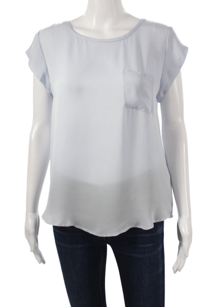Joie Women Silk Short Sleeve Round Neck Solid Basic Blouse Blue Size S