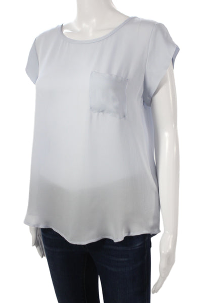 Joie Women Silk Short Sleeve Round Neck Solid Basic Blouse Blue Size S