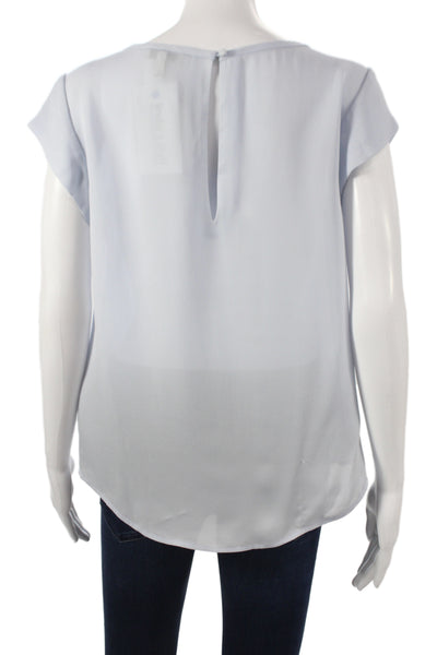 Joie Women Silk Short Sleeve Round Neck Solid Basic Blouse Blue Size S