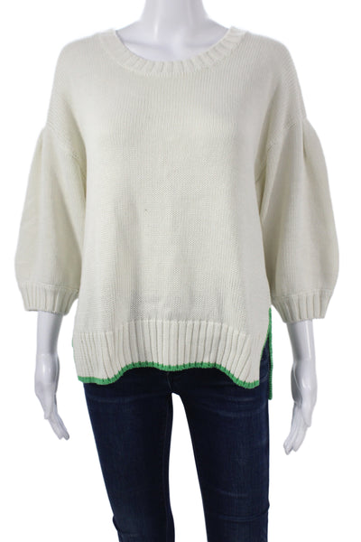 Kerri Rosenthal Womens Silk Pullover Ivory Crew Neck 3/4 Sleeve Heart Size M