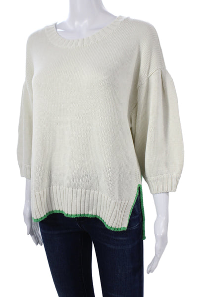 Kerri Rosenthal Womens Silk Pullover Ivory Crew Neck 3/4 Sleeve Heart Size M