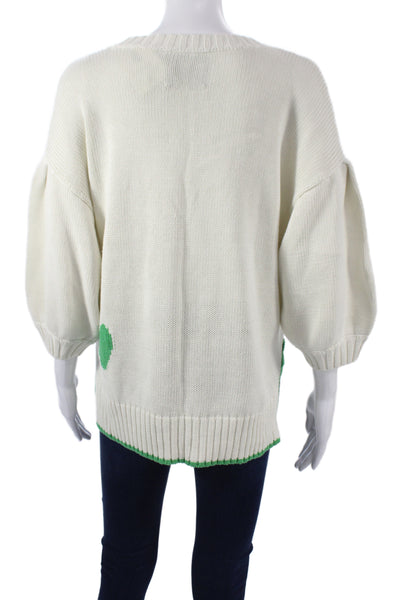 Kerri Rosenthal Womens Silk Pullover Ivory Crew Neck 3/4 Sleeve Heart Size M