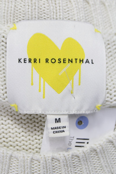 Kerri Rosenthal Womens Silk Pullover Ivory Crew Neck 3/4 Sleeve Heart Size M