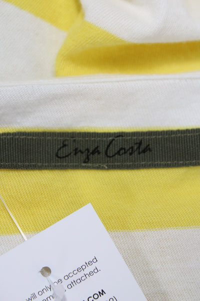 Enza Costa Women Yellow Cotton Off Shoulder Striped Long Sleeve T-Shirt Size S