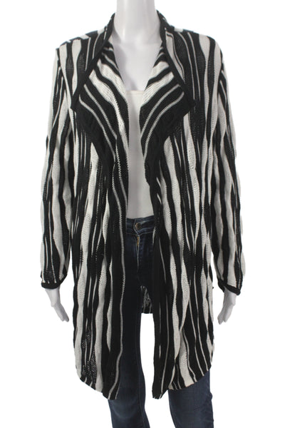 Evan Picone Women Black Zebra Striped Cotton Cardigan Long Sleeve Size L