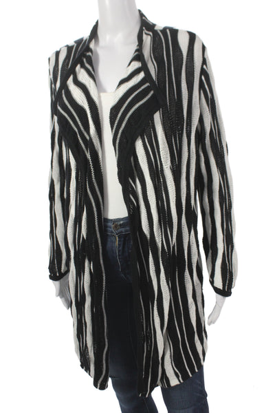 Evan Picone Women Black Zebra Striped Cotton Cardigan Long Sleeve Size L