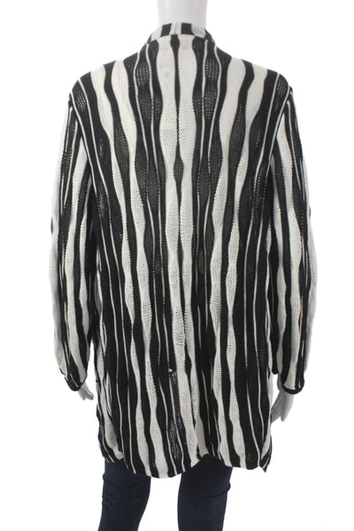 Evan Picone Women Black Zebra Striped Cotton Cardigan Long Sleeve Size L