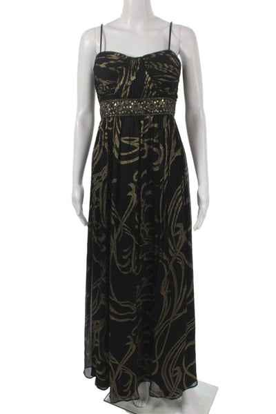 Oleg Cassini Womens Maxi Dress Black Silk Sleeveless Animal Print Size 14