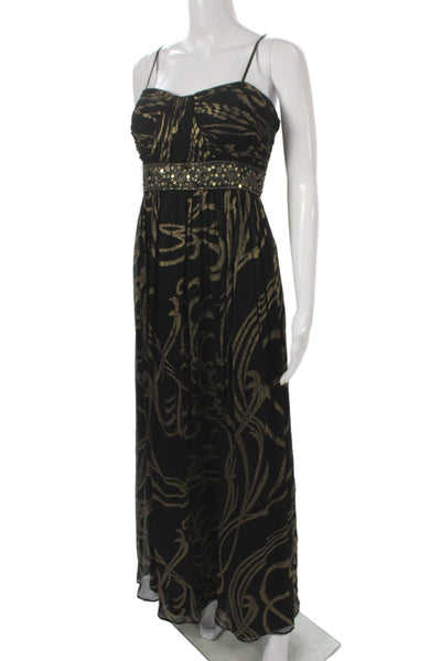 Oleg Cassini Womens Maxi Dress Black Silk Sleeveless Animal Print Size 14
