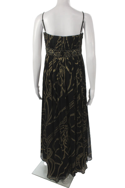 Oleg Cassini Womens Maxi Dress Black Silk Sleeveless Animal Print Size 14