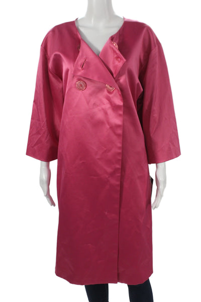 Citrine Women Overcoat Pink Rayon 3/4 Sleeve Button 80s Size 14