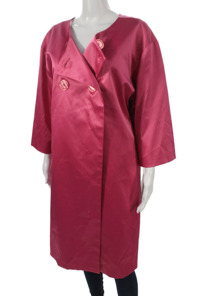 Citrine Women Overcoat Pink Rayon 3/4 Sleeve Button 80s Size 14