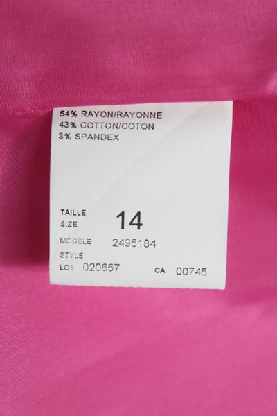 Citrine Women Overcoat Pink Rayon 3/4 Sleeve Button 80s Size 14