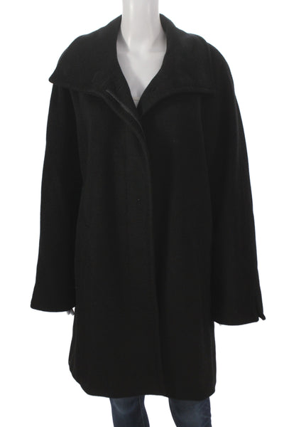 Ellen Tracy Women Black Wool Blend Overcoat Long Sleeve Snap Size 14