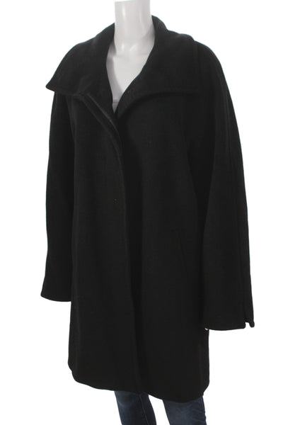 Ellen Tracy Women Black Wool Blend Overcoat Long Sleeve Snap Size 14