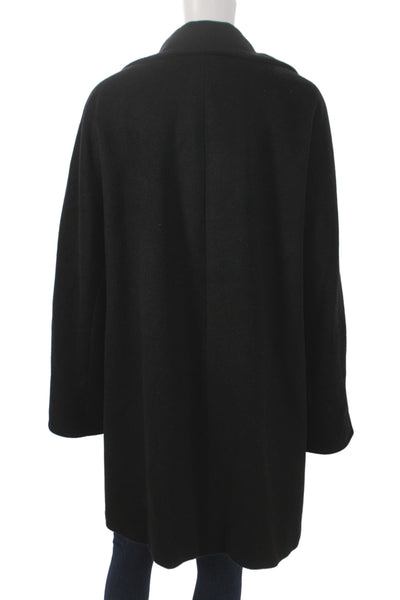 Ellen Tracy Women Black Wool Blend Overcoat Long Sleeve Snap Size 14