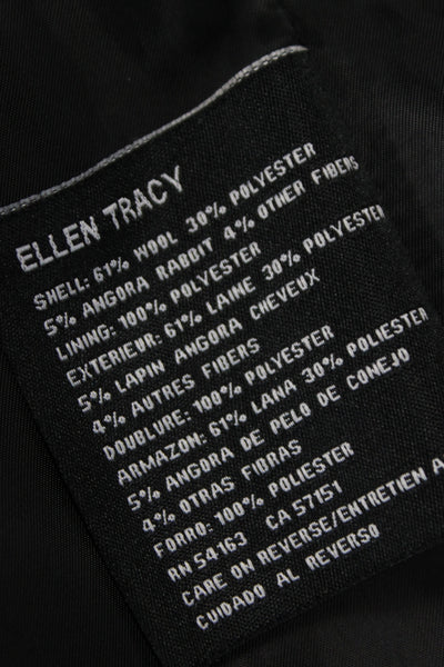 Ellen Tracy Women Black Wool Blend Overcoat Long Sleeve Snap Size 14