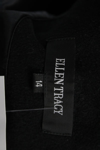 Ellen Tracy Women Black Wool Blend Overcoat Long Sleeve Snap Size 14
