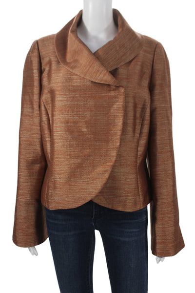 Ellen Tracy Womens Basic Jacket Brown Button Long Sleeve Polyester Size 14