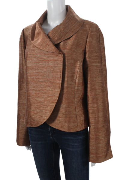 Ellen Tracy Womens Basic Jacket Brown Button Long Sleeve Polyester Size 14