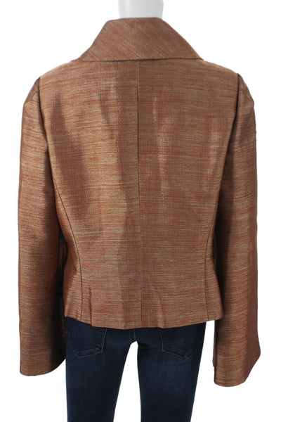 Ellen Tracy Womens Basic Jacket Brown Button Long Sleeve Polyester Size 14