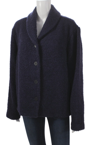 Eileen Fisher Womens Purple Wool Basic Jacket Button Long Sleeve Size M
