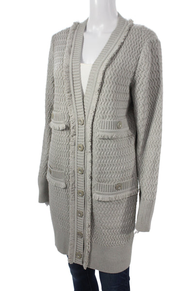 St. John Women Cardigan Gray Wool V-Neck Long Sleeve Size L