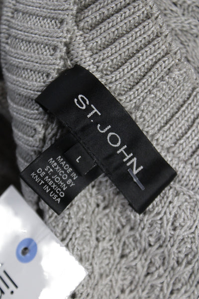 St. John Women Cardigan Gray Wool V-Neck Long Sleeve Size L