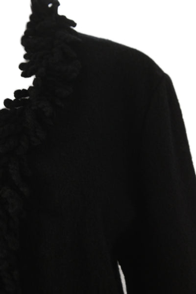 Talbots Women Classic Black Wool V Neck Snap Cardigan Long Sleeve Size L