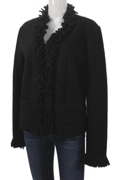 Talbots Women Classic Black Wool V Neck Snap Cardigan Long Sleeve Size L