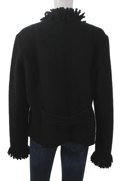 Talbots Women Classic Black Wool V Neck Snap Cardigan Long Sleeve Size L
