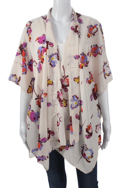 Tahari Women Ivory Floral V-Neck Cardigan Short Sleeve Polyester Size One Size