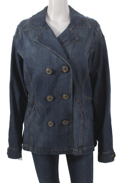 Cabi Womens Blue Cotton Blend Pea Coat Button Closure Size XL
