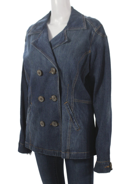 Cabi Womens Blue Cotton Blend Pea Coat Button Closure Size XL
