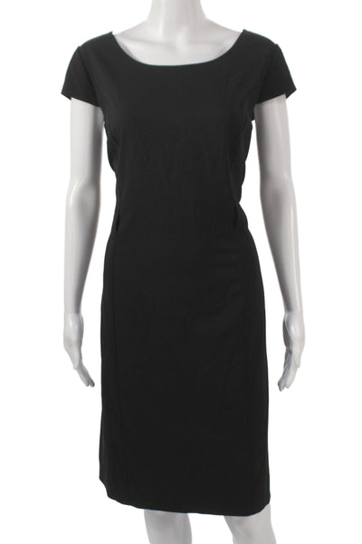 Tahari Women Sheath Dress Black Short Sleeve Scoop Neck Zip Size 14