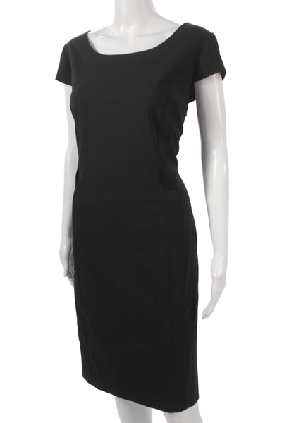 Tahari Women Sheath Dress Black Short Sleeve Scoop Neck Zip Size 14