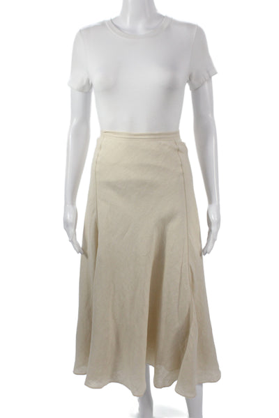 Pure DKNY Women A-Line Linen Midi Skirt Beige Solid Zip Size 14