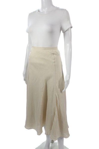 Pure DKNY Women A-Line Linen Midi Skirt Beige Solid Zip Size 14