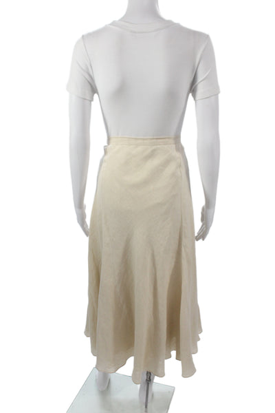 Pure DKNY Women A-Line Linen Midi Skirt Beige Solid Zip Size 14