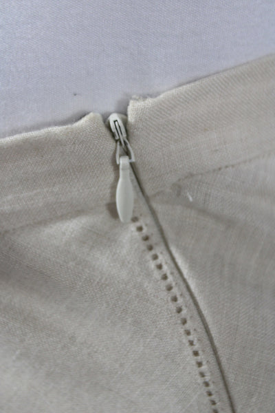 Pure DKNY Women A-Line Linen Midi Skirt Beige Solid Zip Size 14