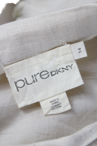 Pure DKNY Women A-Line Linen Midi Skirt Beige Solid Zip Size 14