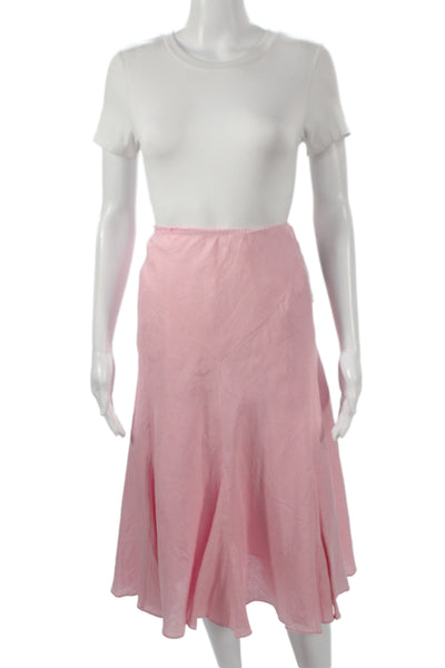Lauren Ralph Lauren Womens Pink Linen Flare Midi Skirt Pull On Size L
