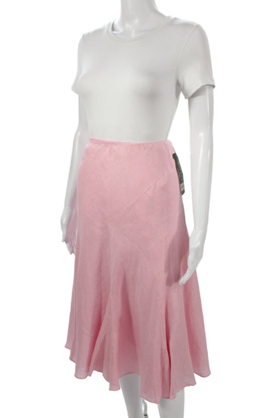 Lauren Ralph Lauren Womens Pink Linen Flare Midi Skirt Pull On Size L