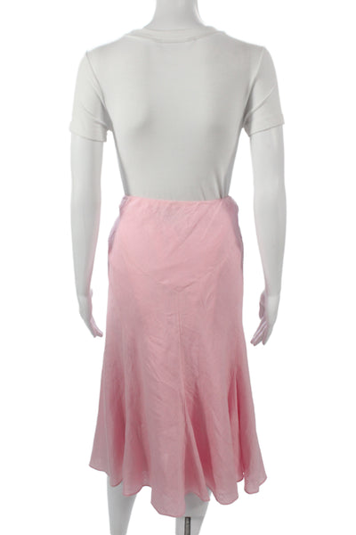 Lauren Ralph Lauren Womens Pink Linen Flare Midi Skirt Pull On Size L