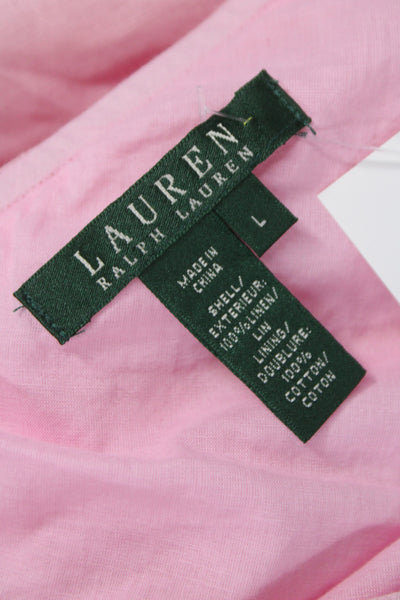 Lauren Ralph Lauren Womens Pink Linen Flare Midi Skirt Pull On Size L